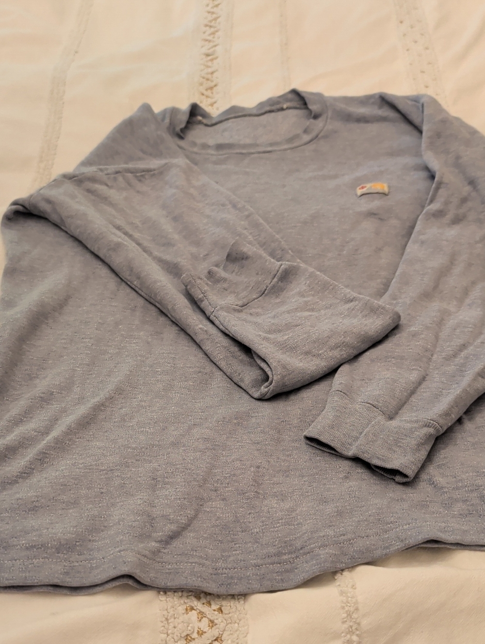 Men's Light Blue Long-Sleeve Crewneck Shirt with Chest Patch